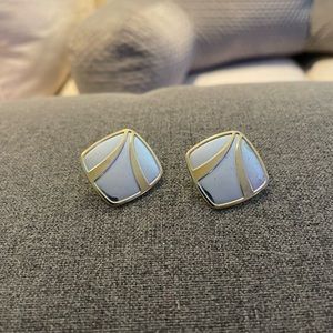 VINTAGE silver square earrings with gold